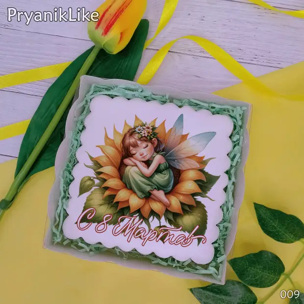 Пряник квадратный (девочки и цветы) (10-10 см.)